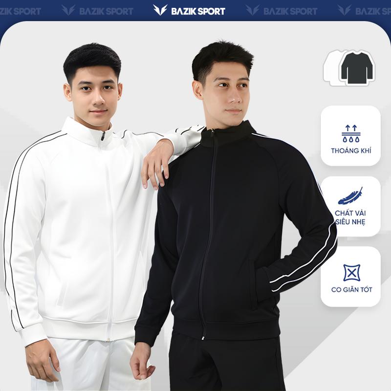  Áo Khoác Nỉ Nam BAZIK Tracket Phối Viền Trẻ Trung Nỉ Trơn Cao Cấp Phong Cách Đơn Giản 