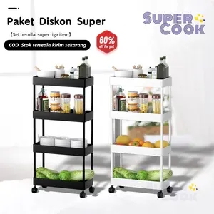 COD Rak Serbaguna Dengan Supercook Roda Rak Kamar Mandi Square Rak Persegi Dapur Plastik 4 Susun
