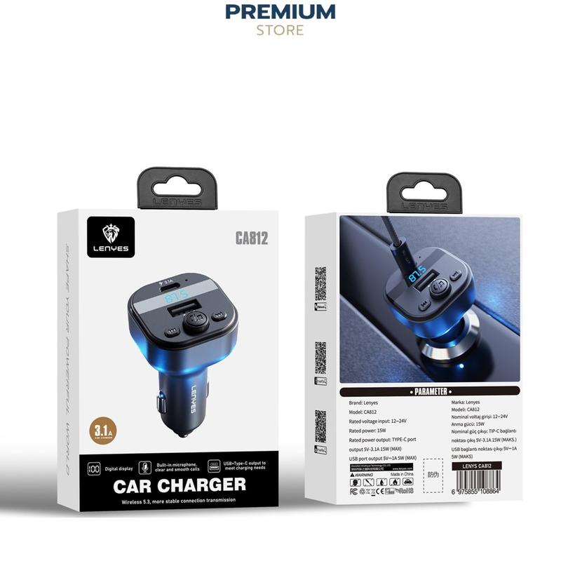 Product Introduction of LENYES Car Charger FM Transmitter CA812 Bluetooth 5.3 Modulator Adaptor Mobil Dual Port USB + Type C With Mic 8