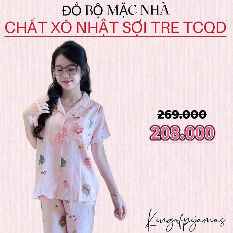 Bộ pijama bộ mặc nhà kingofpijamas Xô nhật sợi tre tay cộc quần dài siêu mát 2023 4