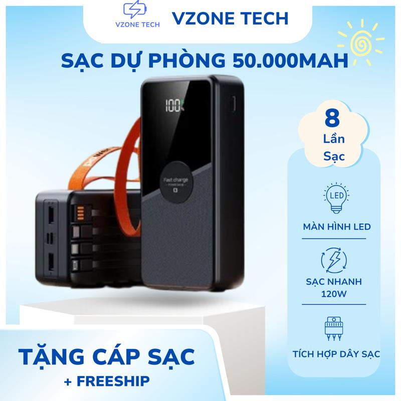 [Tặng Cáp 3 Đầu] SẠC DỰ PHÒNG 50000mAh | SẠC NHANH 120W | MÀN HÌNH LED – HIỆN ĐẠI & THÔNG MINH! ZT-232 Pin