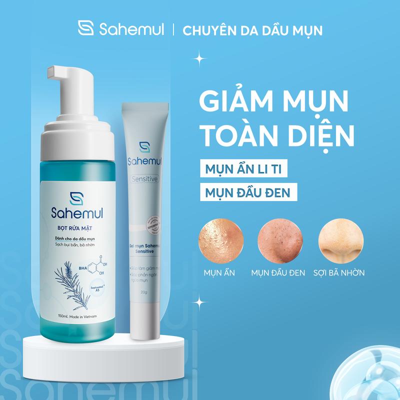  COMBO Gel Mụn Sahemul 20gr & Bọt Rửa Mặt Sahemul 150ml Skincare Hỗ Trợ Giảm Mụn Ẩn Mụn Li Ti Mụn Đầu Đen Chăm Sóc Da Hỗ Trợ Làm Đẹp Da 