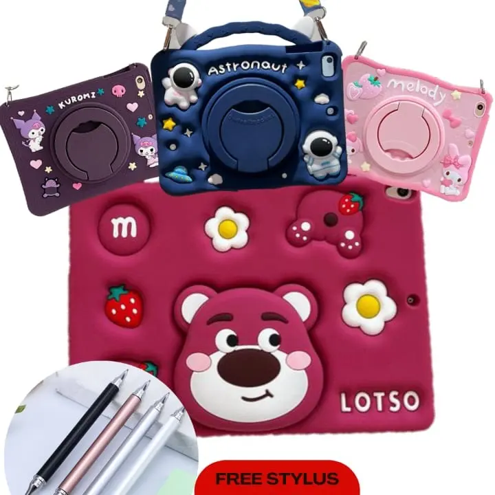 BONUS PEN STYLUS!! Case Lucu iPad Gen 10 10.9" iPad 7 8 9 10.2" iPad 5 6 Air 1 Air 2 Pro 9.7inch iPad Air3 Pro 10.5" iPad Mini 1 2 3 4 5 6 iPad Pro Air 4 Air 5 iPad Pro 11inch Silikon Stand Ring 360 Melody Lotso Kuromi Cinnamorol Astronout Plastik 0