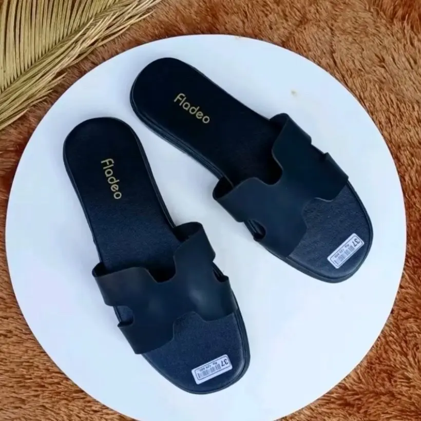 Sandal Fladeo Wanita Slide Sendal Teplek Nevada Kekinian Terbaru 2024 Coklat Flat Cewek