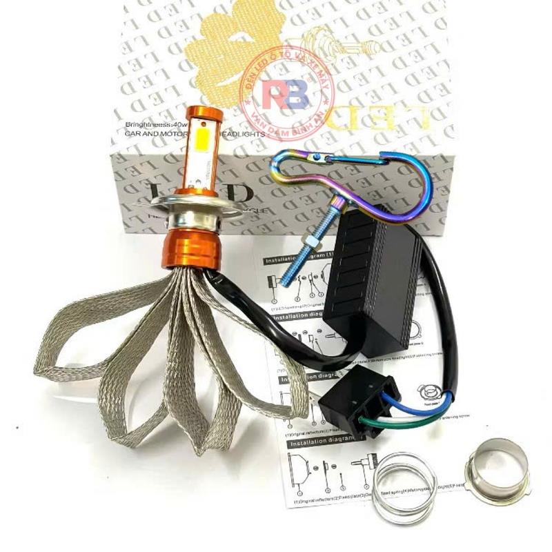  TẶNG MÓC TITAN KHÓA CÀI RBHL2002 Đèn Pha Led 3 Tim Xe Máy Siêu Sáng 40W AC & DC Ánh Sáng Trắng Nhiệt Màu 3000k Tuổi Thọ 50.000h Chân M5 & H4 Đa Năng 