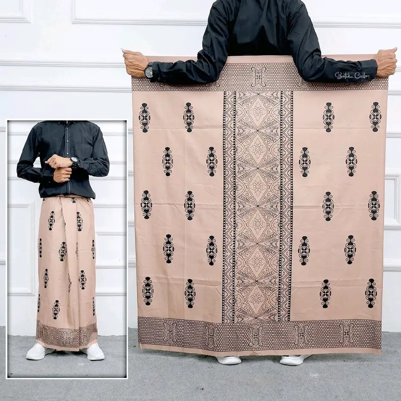 Sarung Batik Pria Anti Kusut Katun Premium Motif Sarwon Hitam 3