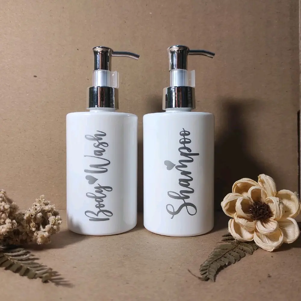 Botol Sabun Cair Pump 250ml Peralatan Mandi Aesthetic Botol Plastik Glossy Gold&Silver sticker Metalic Anti Air Premium Murah (TBS1)
