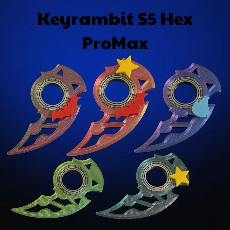 Keyrambit S5 Hex ProMax - Móc Khoá Xoay Tích Hợp Vòng Bi Giúp Giảm Stress - Có Thể Gắn Charm - Tặng Kèm Charm Ngẫu Nhiên