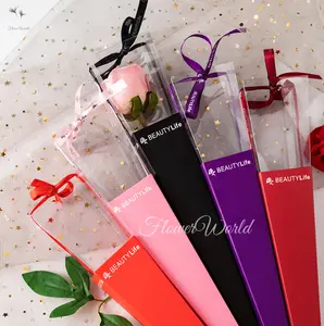 Hiasan Satu Tangkai Bunga Mawar Cantik / Hiasan Hadiah Bunga Kristal Mawar Indah / Setangkai Bunga Cantik Kekinian Hadiah Ulang Tahun / Single Rose Box /Box Mika Plastik Bunga Satuan