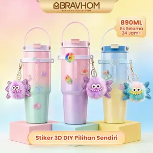 【3D Stiker DIY】(COD)Bravhom Gradasi Botol Tumbler Stainless Steel 304 Bisa Tahan Dingin & Panas  tumblers stainless Botol Minum Trendi untuk Travel & Sehari-hari Kapasitas 890ml water cup cangkir Portabel BT06