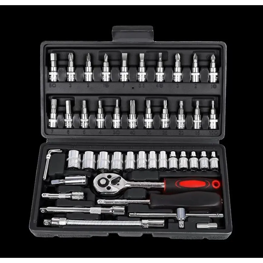 [fashion518] Set Kunci Sok Kunci Shock 46 Pcs Mobil Motor Lengkap Socket Tool Kit Pas Ring L Motor Mobil