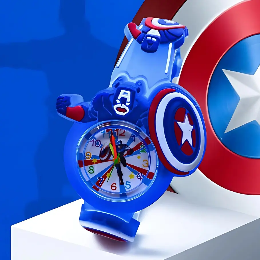 Jam Tangan Anak Karakter Kartun dengan Strap Karet Berlampu dan Dial Bulat Fashion