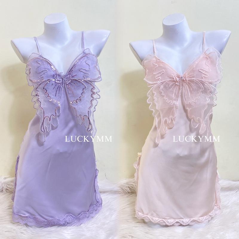 Product Introduction of Luckymm Sleepwear Dress Satin Kupu-kupu Baju Tidur Gaun Malam Wanita 458 2