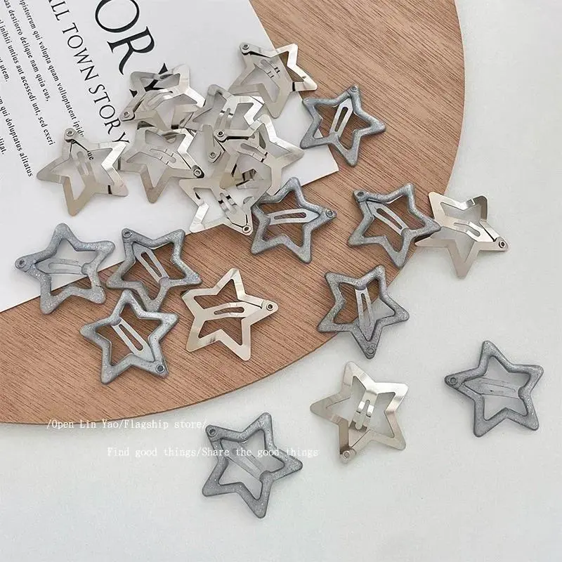 Silver Star Hair Clips for Girls Filigree Star Metal Snap Hairpins Barrettes Hair Jewelry Nickle Free Lead Free Sexy Y2k Style