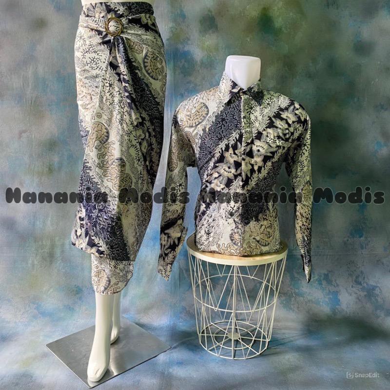 KEMEJA BATIK LENGAN PANJANG COUPLE ROK LILIT / BATIK ROK LILIT PASANGAN / KEMEJA BATIK SET ROK LILIT 4