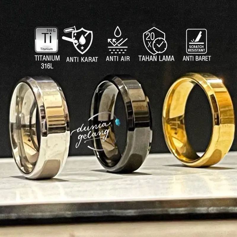 Cincin Titanium 316L Kotak Elegan Simple G11