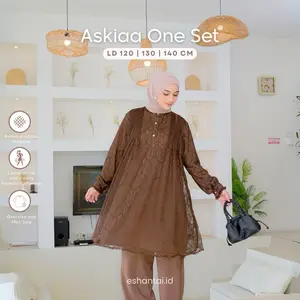 Eshantai Askia One Set Brokat Chantily Jumbo | Setelan Celana Bigsize Busui Friendly Airflow Mewah Nyaman Kondangan untuk Lebaran