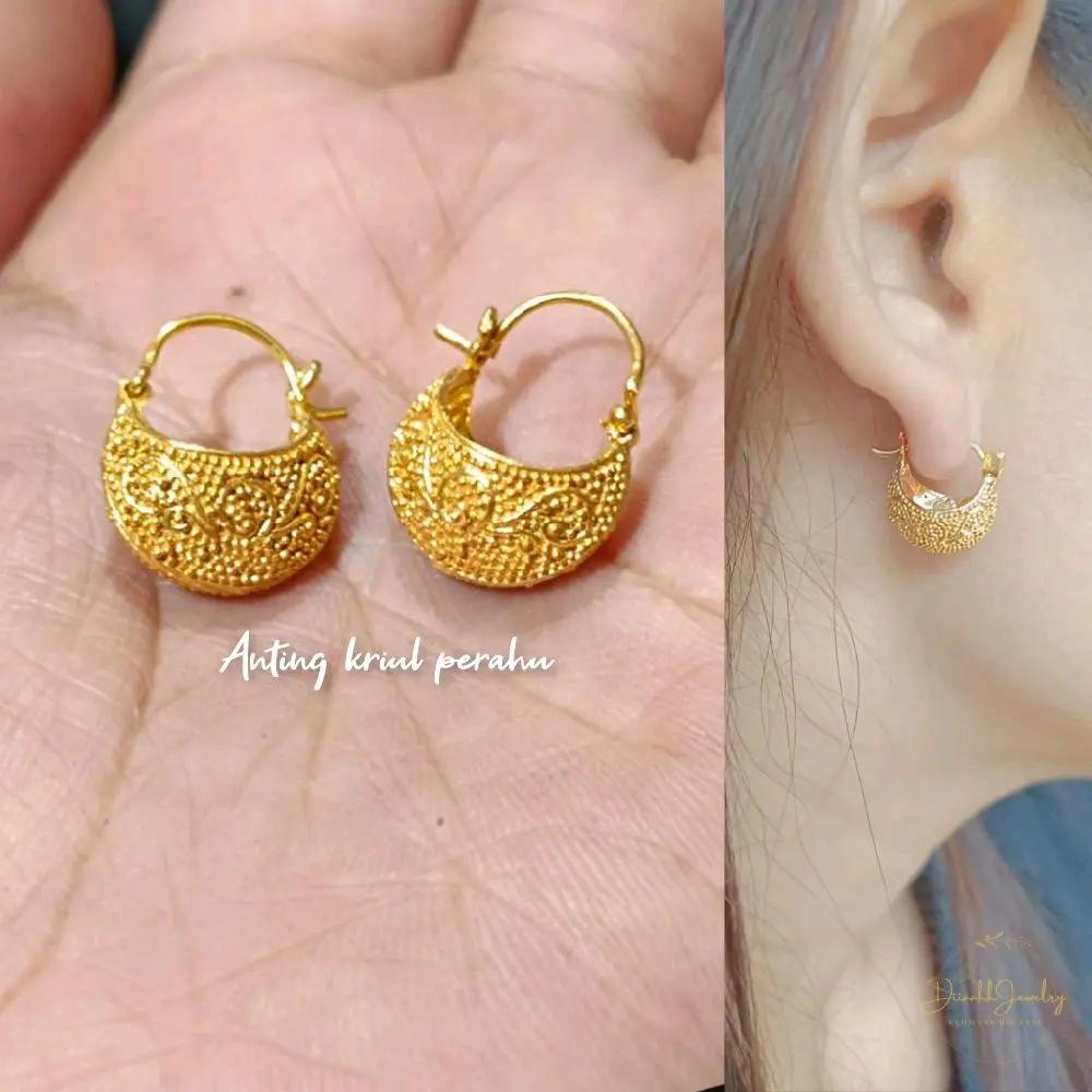 Anting Kriul Perahu Alpaka Lapis Mas Elegan dan Mewah untuk Tampilan Lebih Cantik