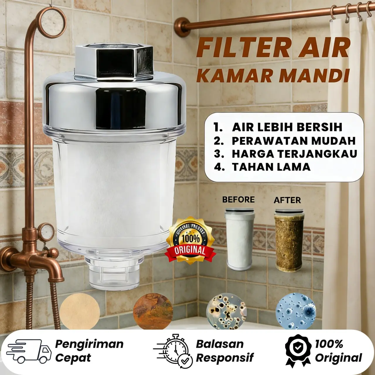 Filter Air Keran Penyaring Air Kran untuk Dapur & Kamar Mandi Filter Kran Air Bersih Rumah Tangga Penjernih Air Sumur Kuning  Karbon Aktif Saringan Kran Air Filter Anti Kotoran, Karat, Dechlorinasi