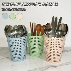 Tempat Sendok Garpu Rotan Plastik Tempat Alat Tulis Tempat Penyimpanan Serbaguna