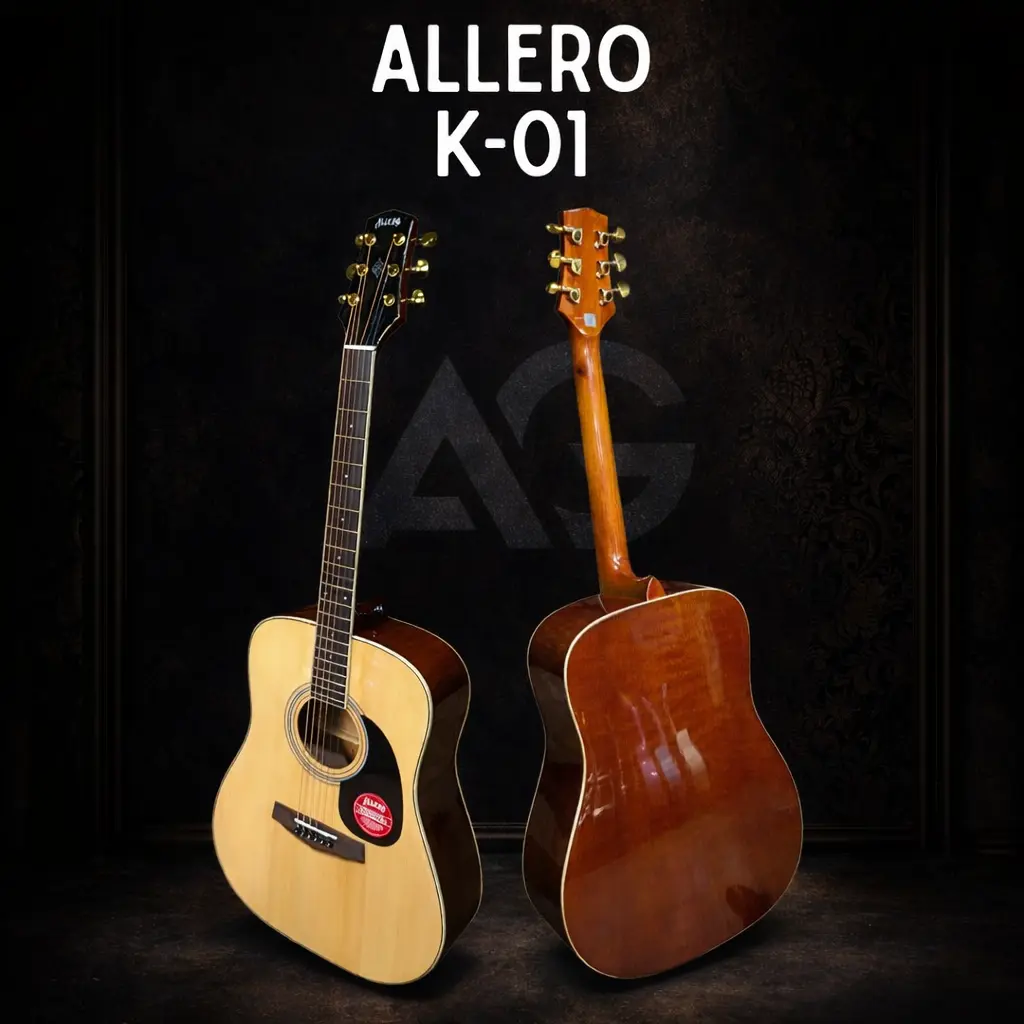 Gitar Akustik Double Run ALLERO K-01 Neck Utuh Top Cypruce