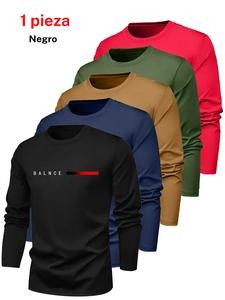 Camiseta de corte regular para hombre con estampado de letras y armonía, manga larga, cuello redondo, cómoda y casual para uso diario, prenda superior para hombre para todas las estaciones
