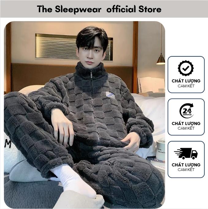 The Sleepwear Bộ Đồ Ngủ Lông Cừu San Hô Hai Mặt - Đồ Bộ Mặc Nhà Mùa Đông Cho Nam - Mới Nhất 2025 - Chất Liệu Polyester 90%-95% - Thoải Mái & Ấm Áp