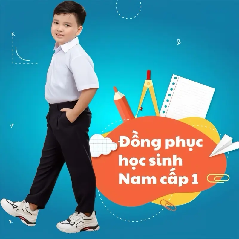 Giảm giá 25%-Combo sơ mi trắng và quần tây dài học sinh lưng thun sau cấp 1,2,3