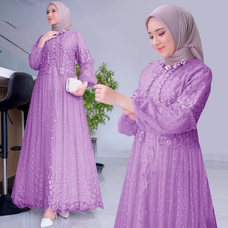 MAXI RAFIKA BUSUI ( M L XL XXL 3XL ) GAMIS SLETTING DEPAN | GAMIS KEKINIAN | GAMIS PESTA MEWAH Dress Muslim Wanita Dewasa Mutiara Lebaran Syari Kondangan Gaun Panjang Brokat Tile 4