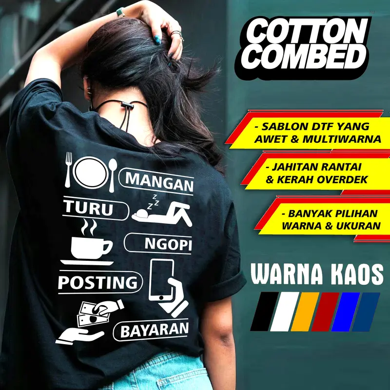 kaos kata-kata MANGAN TURU NGOPI POSTING BAYARAN Bahan cotton combet,Atasan Pria wanita Harian viral kekinian,T-shirt Distro Nyaman di pakai 4