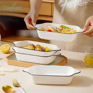 (Dapure Shop) Piring Mangkuk Saji Keramik Elegant Model Jepang Yamada Seri List Hitam Kotak Mewah