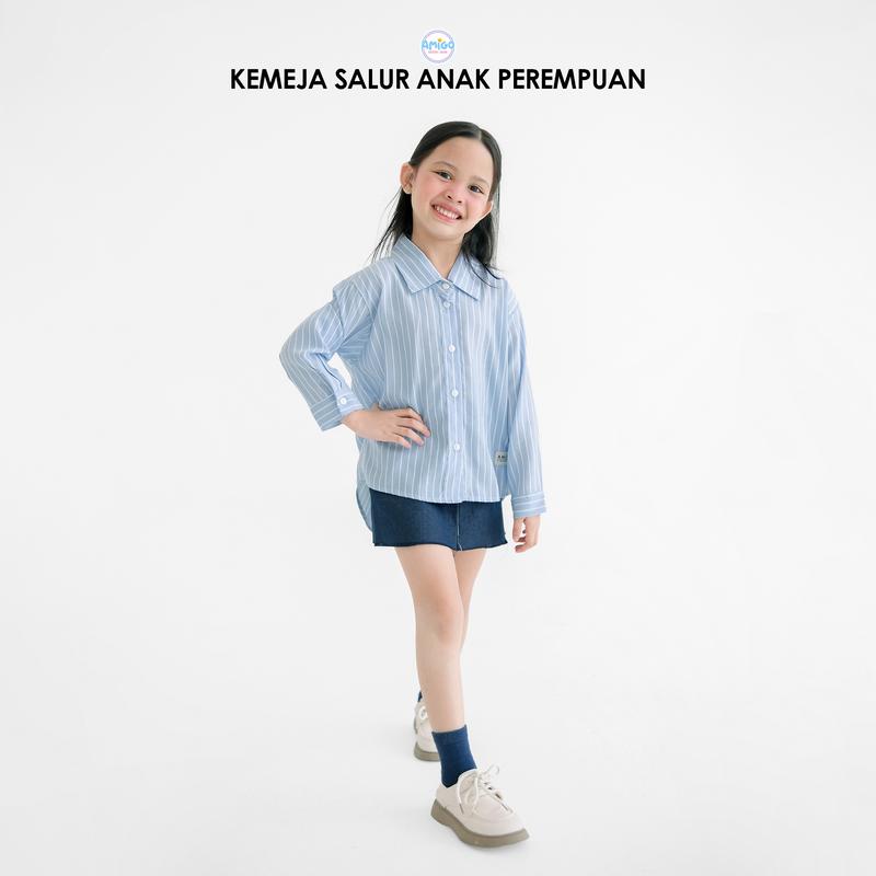 New Kemeja Oversize Motif Salur Striped Anak Perempuan Korean Style 2-10 Tahun 3