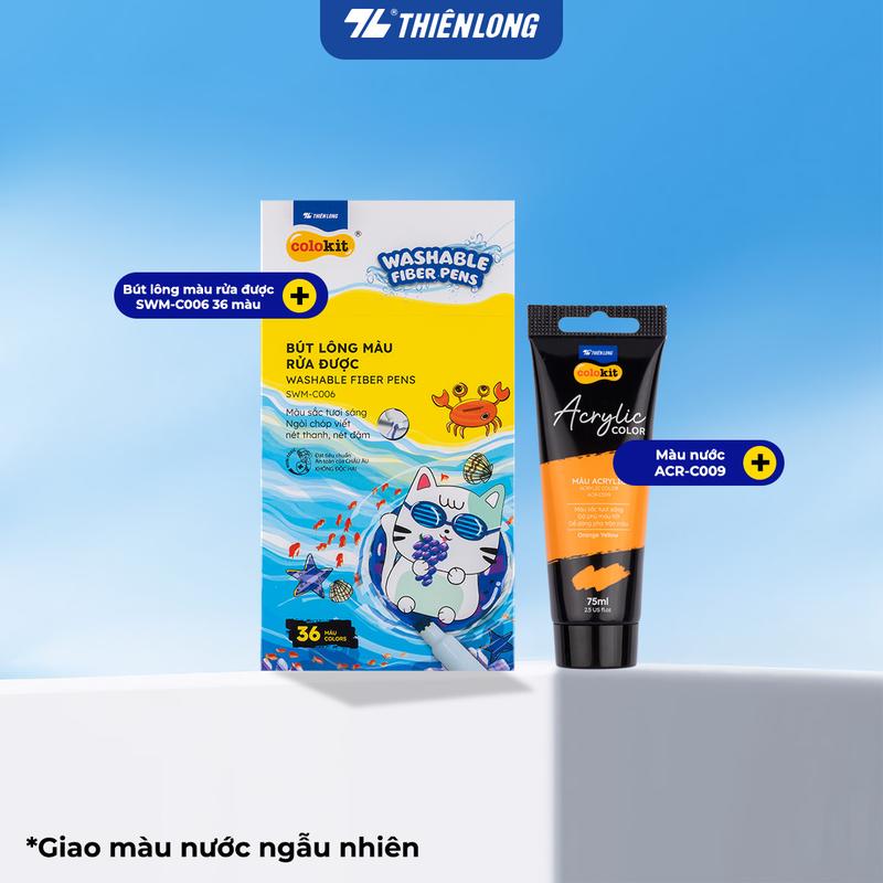 Bút Lông Màu Thiên Long Fiber Pen Washable SWM-C006 - 36 Màu- Viết Được Nét Mảnh Nét To- Mực rửa được