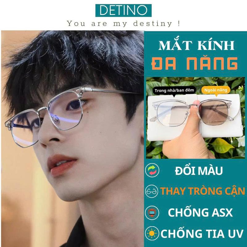 Kính mắt nam nữ trong suốt đổi màu gọng kính cận 0 độ thời trang chống ánh sáng xanh và tia UV 0 độ cao cấp DETINO K14