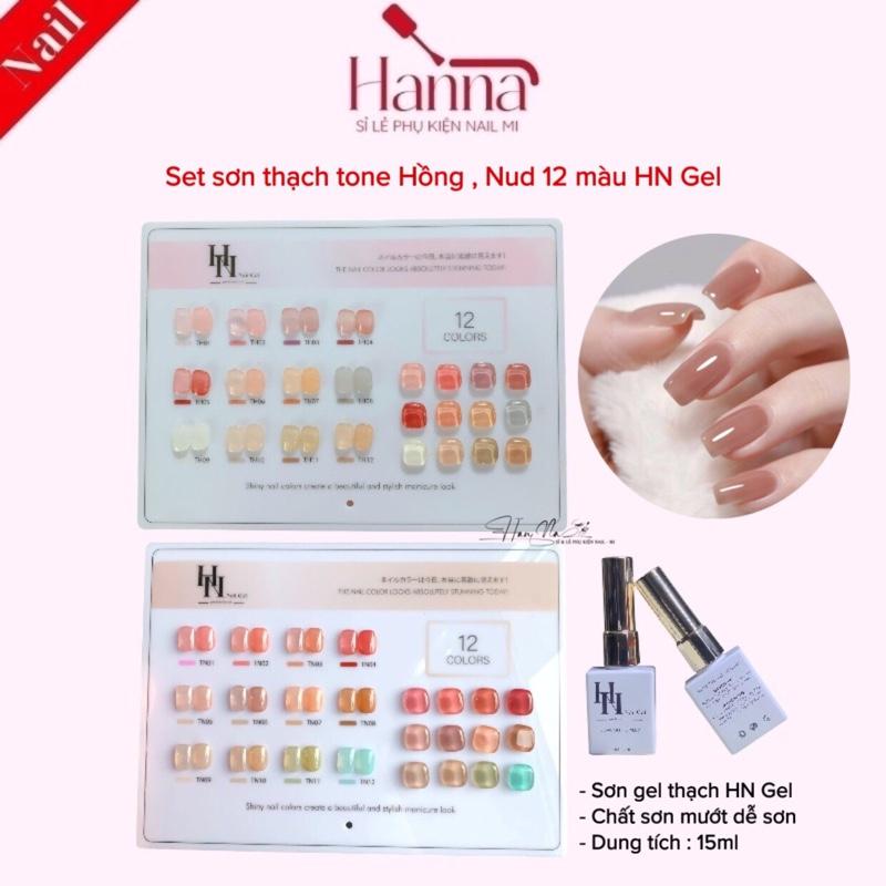 Sét sơn gel thạch đục TG, HN Nail Gel 12 màu, đặc mướt [tặng bảng mầu] - làm Nail - Nữ
