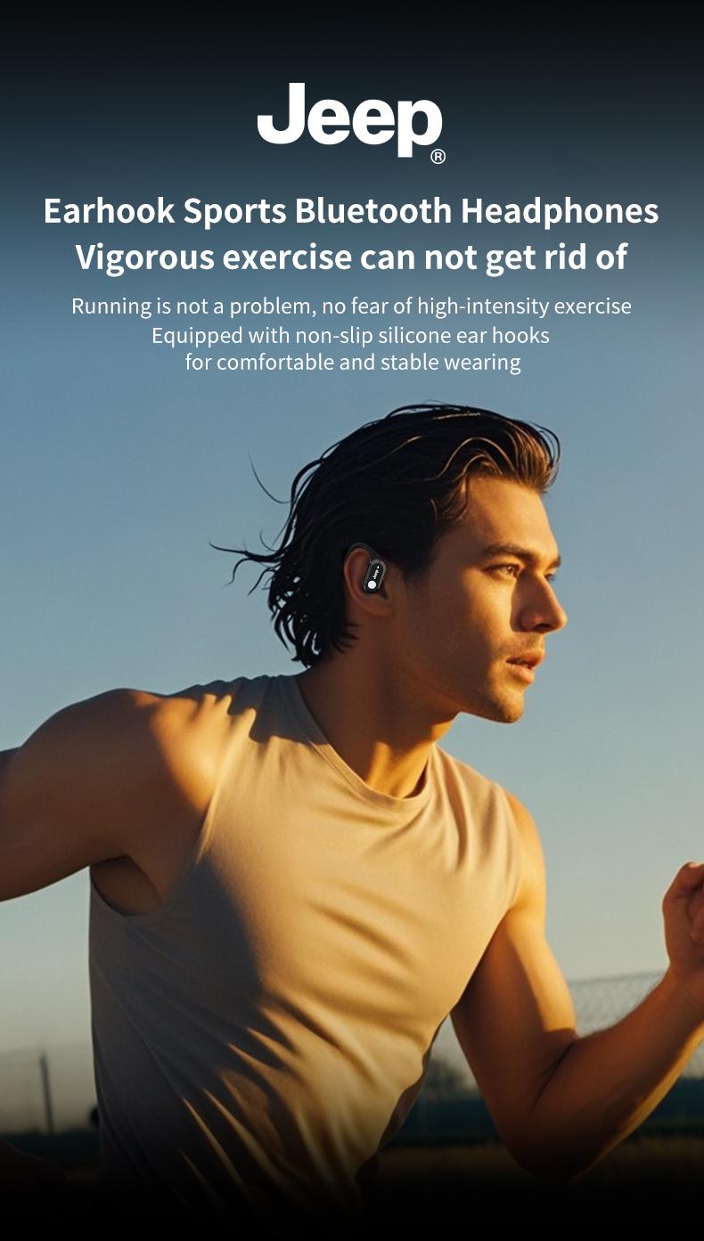Product Introduction of Jeep EW129 wireless Bluetooth 5.4 headset open ear hook in-ear ergonomic design ear hook LED digital display long battery life 9