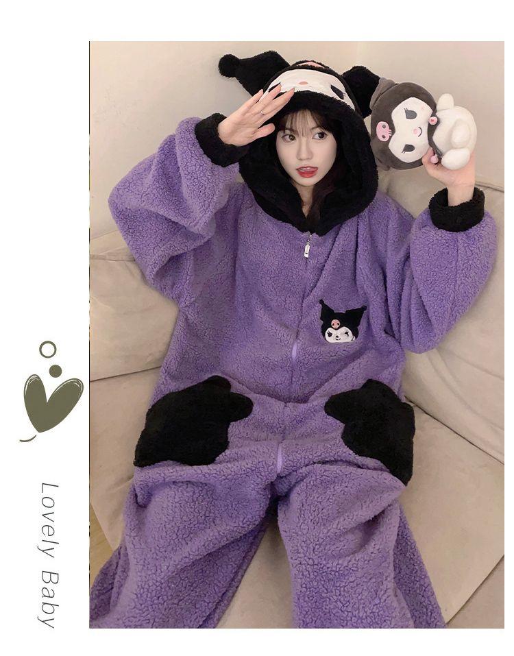 Product Introduction of Strawberry Bear One-Piece Coral Velvet Pajamas Female Stylish Simple and Versatile Flannel Cute Cartoon Student Can Be Outerwear Homewear 18
