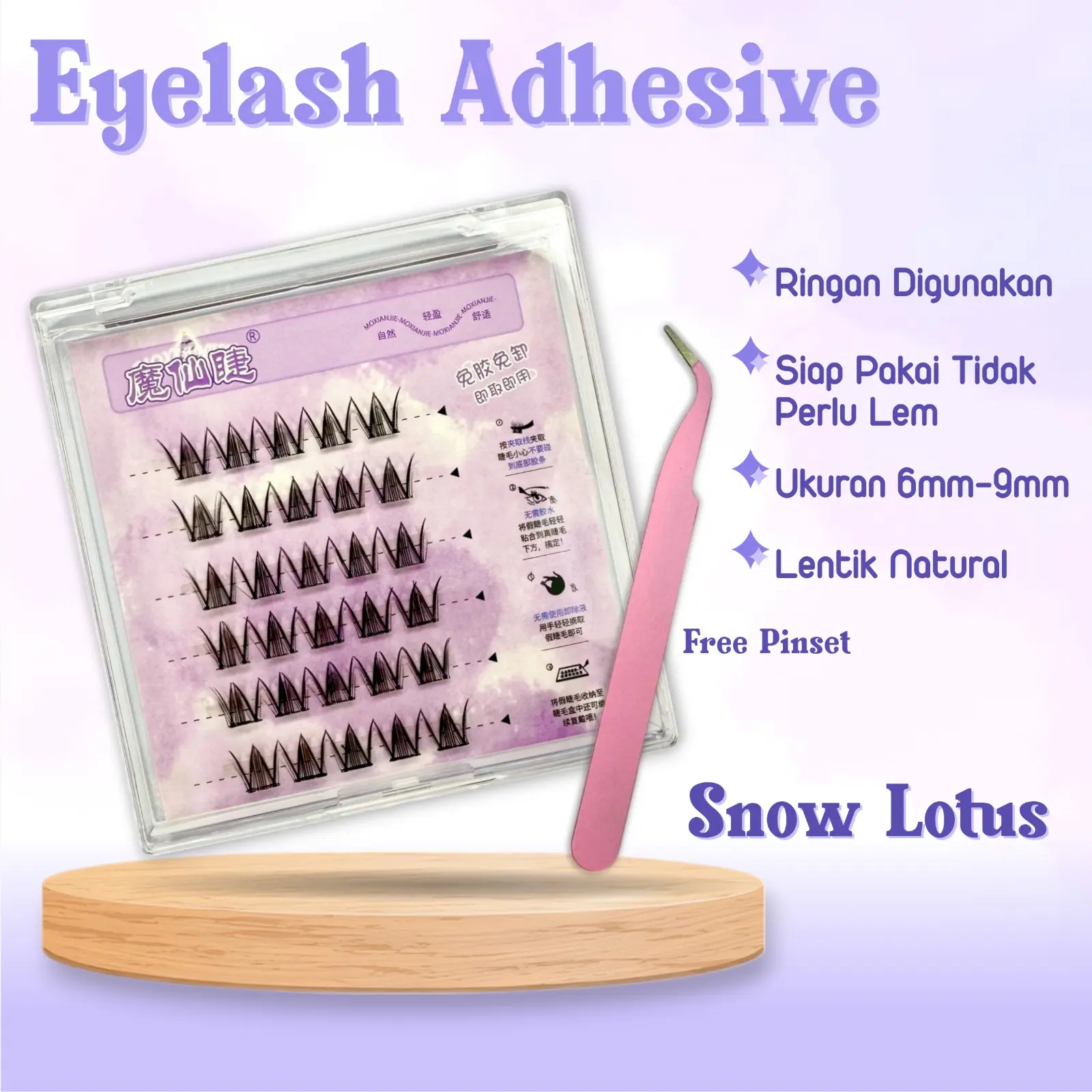EYELASH ADHESIVE TANPA LEM MODEL SNOW LOTUS UKURAN 6MM - 10MM LEBAR 6MM Natural Korean Look Hang out TINGGAL TEMPEL SUDAH LENTIK BULU MATA PALSU SIAP PAKAI EYELASH EXTENSION Mata Palsu Tanpa Lem Eyelash Extension Eye lash Eye Make Up Lash Gaya
