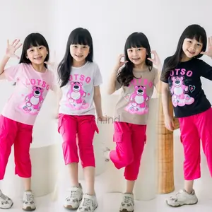 Setelan Celana Kulot Cargo Baju Lotso Anak Perempuan Umur 3-10 Tahun Fashion