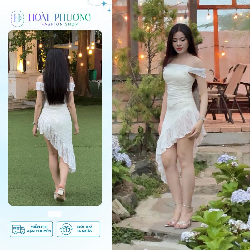 Đầm trễ vai maxi ren 2 lớp thiết kế form xẻ tà váy trễ vai dáng dài tiểu thư váy đi biển dáng dài có mút ngực & lót quần đi chơi đi biển Hoài Phương Shop