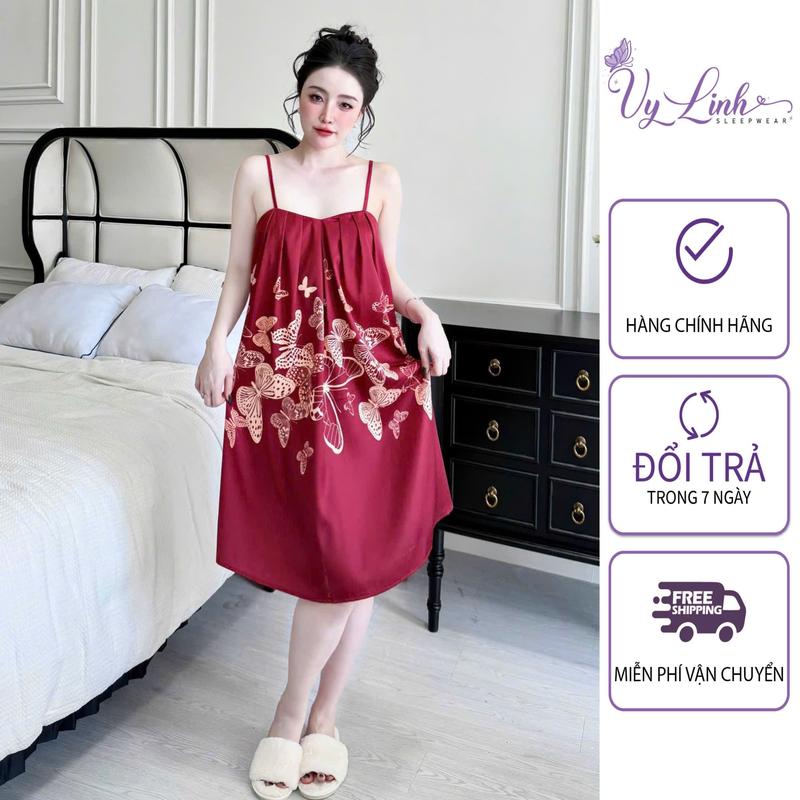 Đầm Ngủ Hai Dây Hoạ Tiết Dễ Thương Chất Liệu Lụa Latin Nhẹ Mát S933