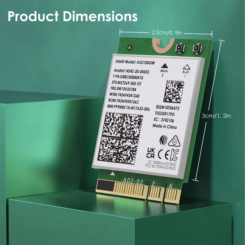 WAVLINK Kartu Nirkabel  WiFi 6E, Adaptor Jaringan Intel AX210 Tri-Band 5400Mbps 2.4GHz / 5GHz / 6GHz dengan Bluetooth 5.3 untuk Laptop, Latensi Sangat Rendah, Mendukung Windows 10 / 11 (64bit) M.2 / NGFF 7