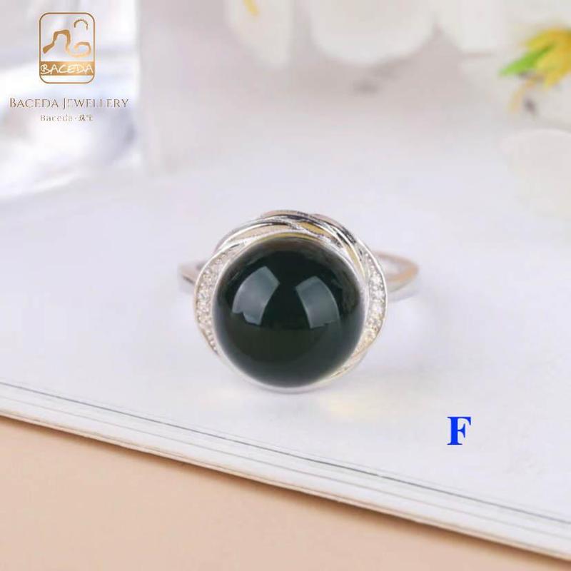 Product Introduction of Blue Amber ring S925 adjustable band open work rings special flower pattern fashion design round gemstone 31