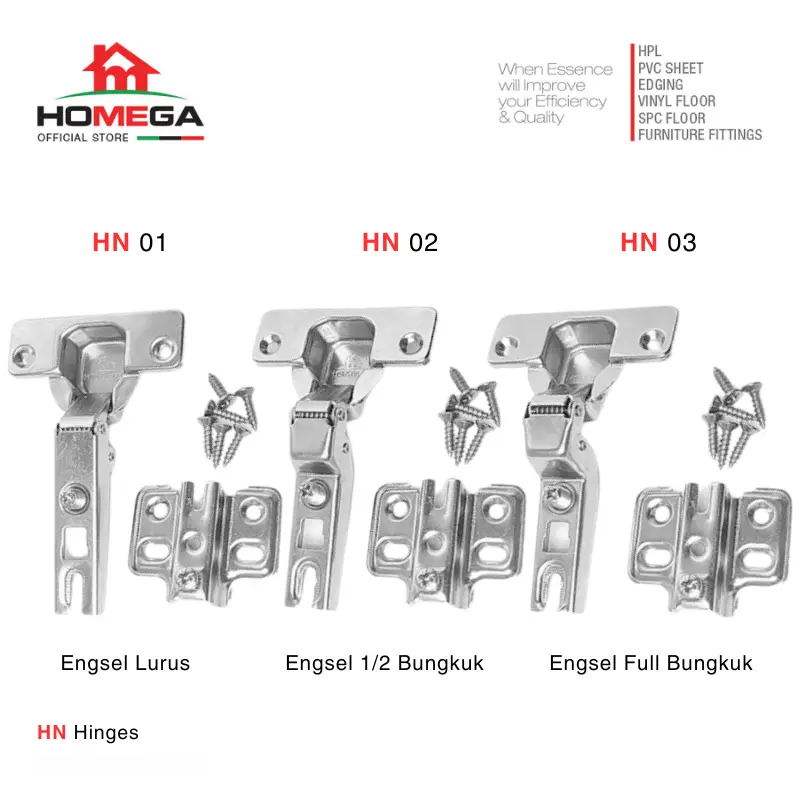 HOMEGA Engsel Sendok HN Non Slow Motion Non Soft Close - 1 Set (2 Pcs) 1