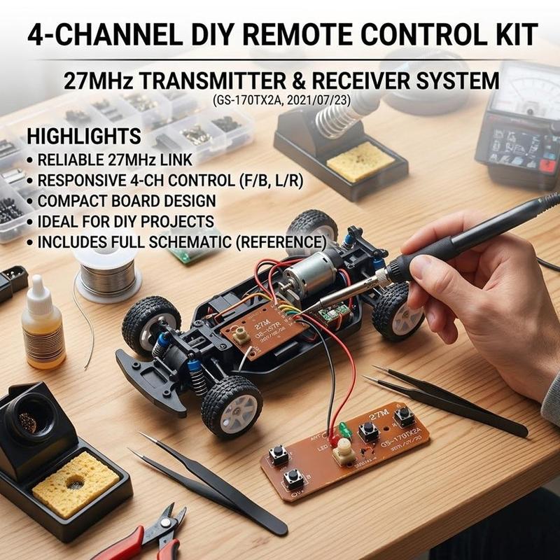 Bộ xe điều khiển từ xa 27 MHz 4 kênh với bộ truyền phát và nhận tín hiệu, kèm…