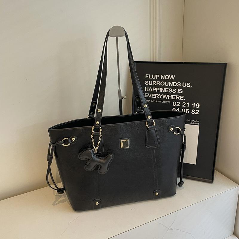 Cao Yatou Túi Đeo Vai Dáng Công Sở Da Hai Ly Tặng Kèm Móc Treo Tote Dung Tích Lớn Màu Trắng & Nâu Sang Trọng