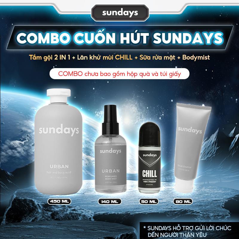 NĂM MỚI Combo Sữa Tắm Gội Vệ Sinh Nam 500ml Sundays Combo Tinh Tế Sữa tắm gội 4in1 hương nước hoa Sữa rửa mặt 80ml Dung dịch vệ sinh nam 150ml Bọt cạo râu 120ml Hỗ trợ Dưỡng Da Body