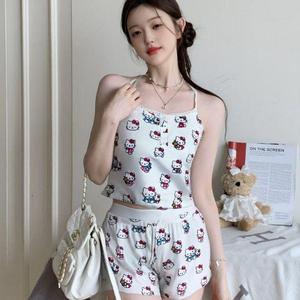 ชุดกางเกงแขวนคิตตี้น่ารักหวานและสดใหม่, ชุดกางเกงอยู่บ้านสำหรับเด็กผู้หญิง, คอลเลกชันฤดูร้อนปี 2025, การออกแบบที่น่ารัก