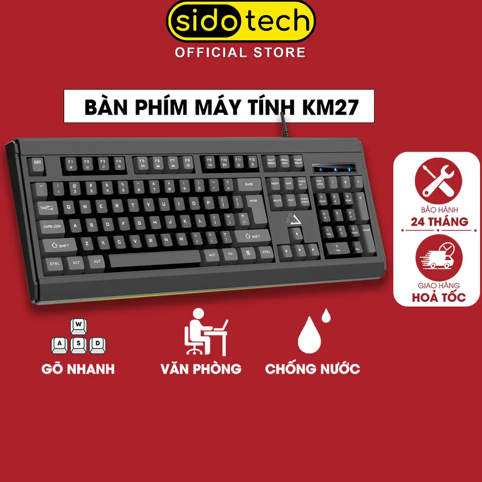 Bàn phím máy tính có dây SIDOTECH KM27 gaming giả cơ phòng full size 104 key gõ nhanh chống nước cho laptop pc