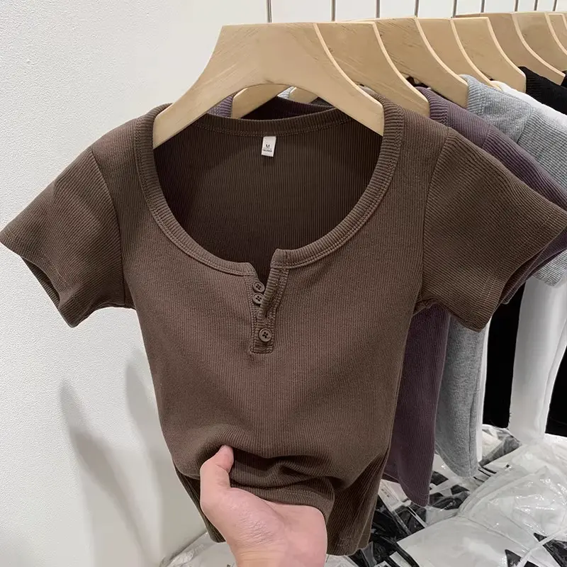 Kaos crop berwarna coklat berkualitas/crop top korea